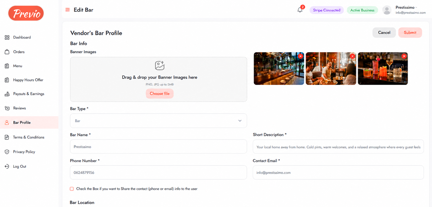 Bar Profile Settings